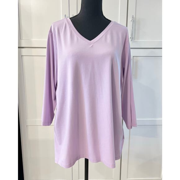 NEW Denim & Co. Essentials V-Neck 3/4 Sleeve Top Women's 1X Purple Tee D&Co. - Picture 3 of 6